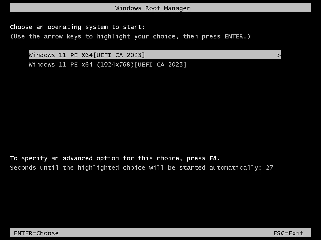 UEFI 启动菜单 - Windows 11 PE · UEFI CA 2023 双证书适配